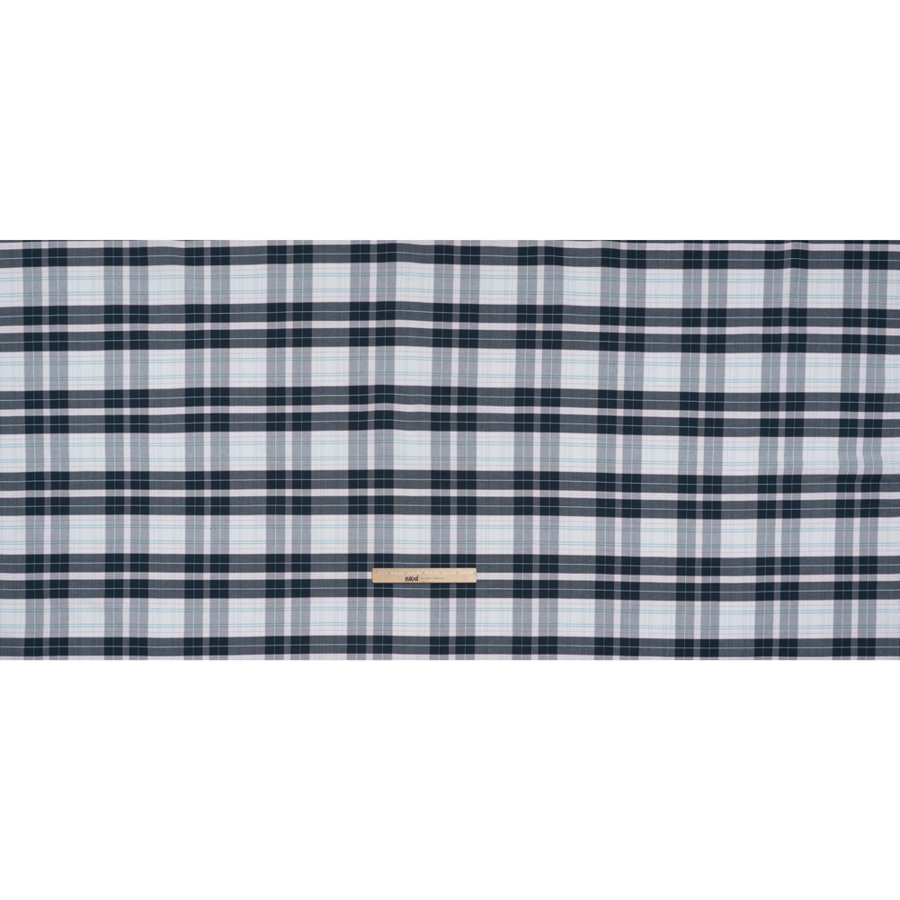 Cotton Oxford Shirting - Navy, Light Blue and Pale Pink Plaid - Deadstock - Full Cotton Oxford Shirting - Navy, Light Blue and Pale Pink Plaid - Deadstock - Full
