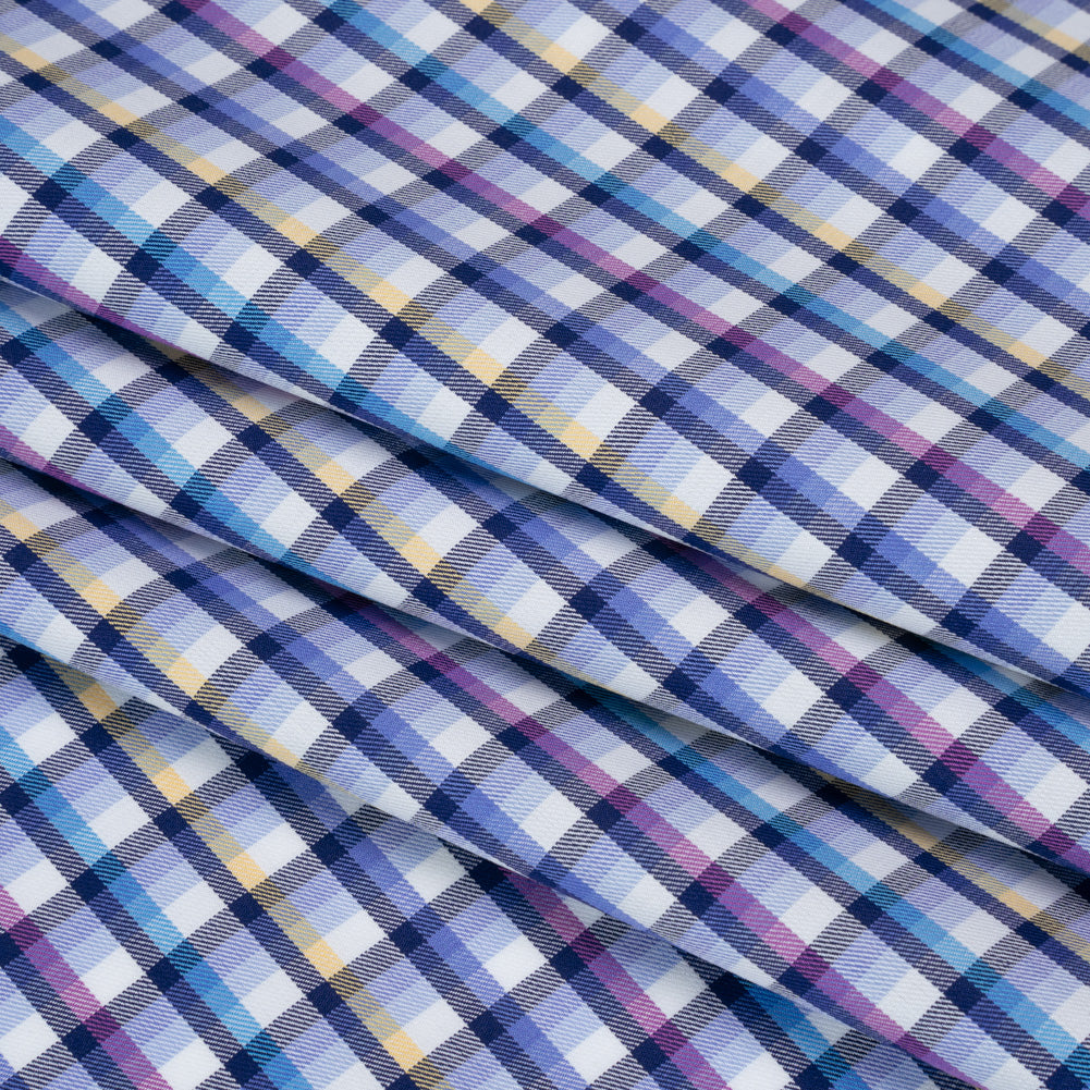 Cotton Twill Shirting - Blue, Magenta and Yellow Plaid - Deadstock Folded Cotton Twill Shirting - Blue, Magenta and Yellow Plaid - Deadstock Folded