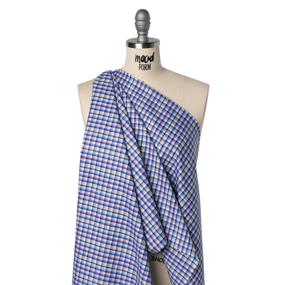 Cotton Twill Shirting - Blue, Magenta and Yellow Plaid - Deadstock Drape Cotton Twill Shirting - Blue, Magenta and Yellow Plaid - Deadstock Drape