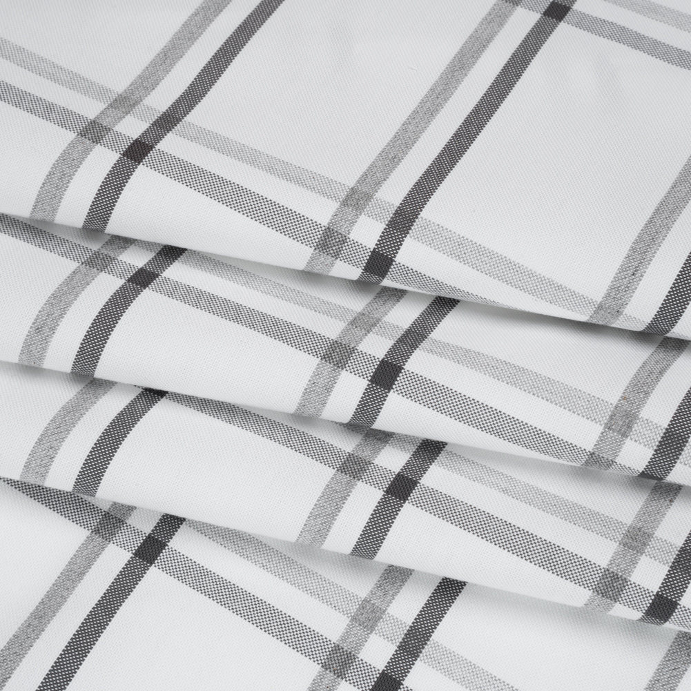 Cotton Oxford Shirting - Charcoal, Light Gray and White Plaid - Deadstock Folded Cotton Oxford Shirting - Charcoal, Light Gray and White Plaid - Deadstock Folded