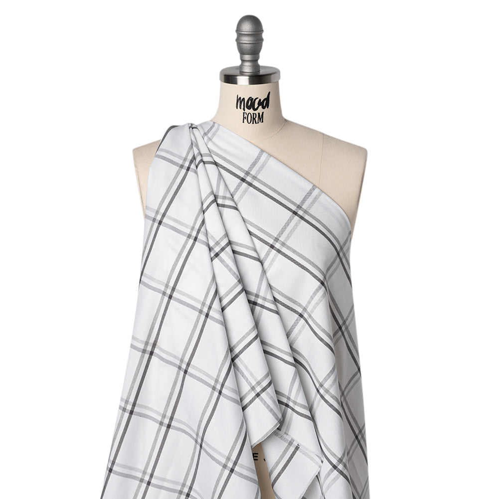 Cotton Oxford Shirting - Charcoal, Light Gray and White Plaid - Deadstock Drape Cotton Oxford Shirting - Charcoal, Light Gray and White Plaid - Deadstock Drape