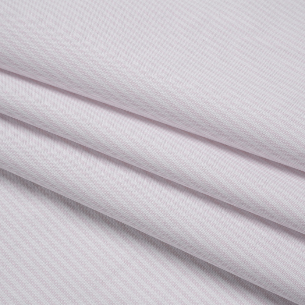 Cotton Oxford Shirting - Pale Pink and White Candy Stripes - Deadstock Cotton Oxford Shirting - Pale Pink and White Candy Stripes - Deadstock