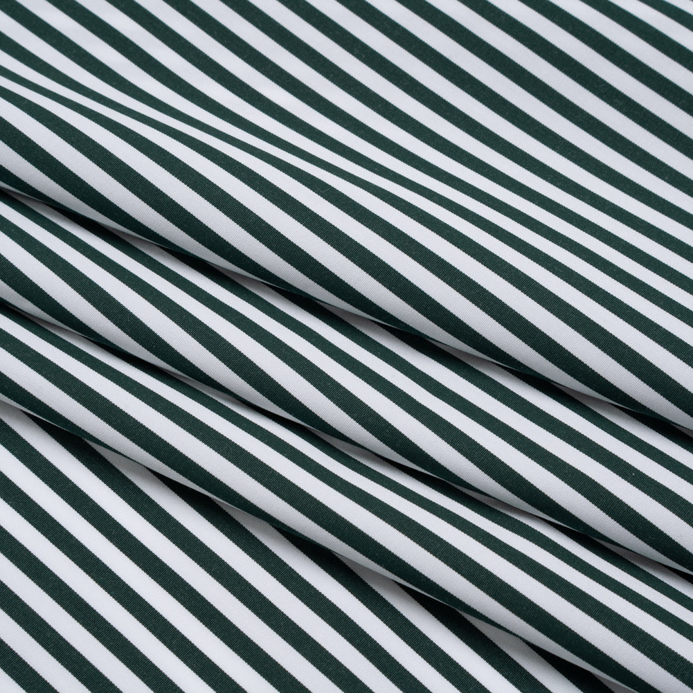 Cotton Shirting - Dark Pine Green and White Candy Stripes - Deadstock Cotton Shirting - Dark Pine Green and White Candy Stripes - Deadstock
