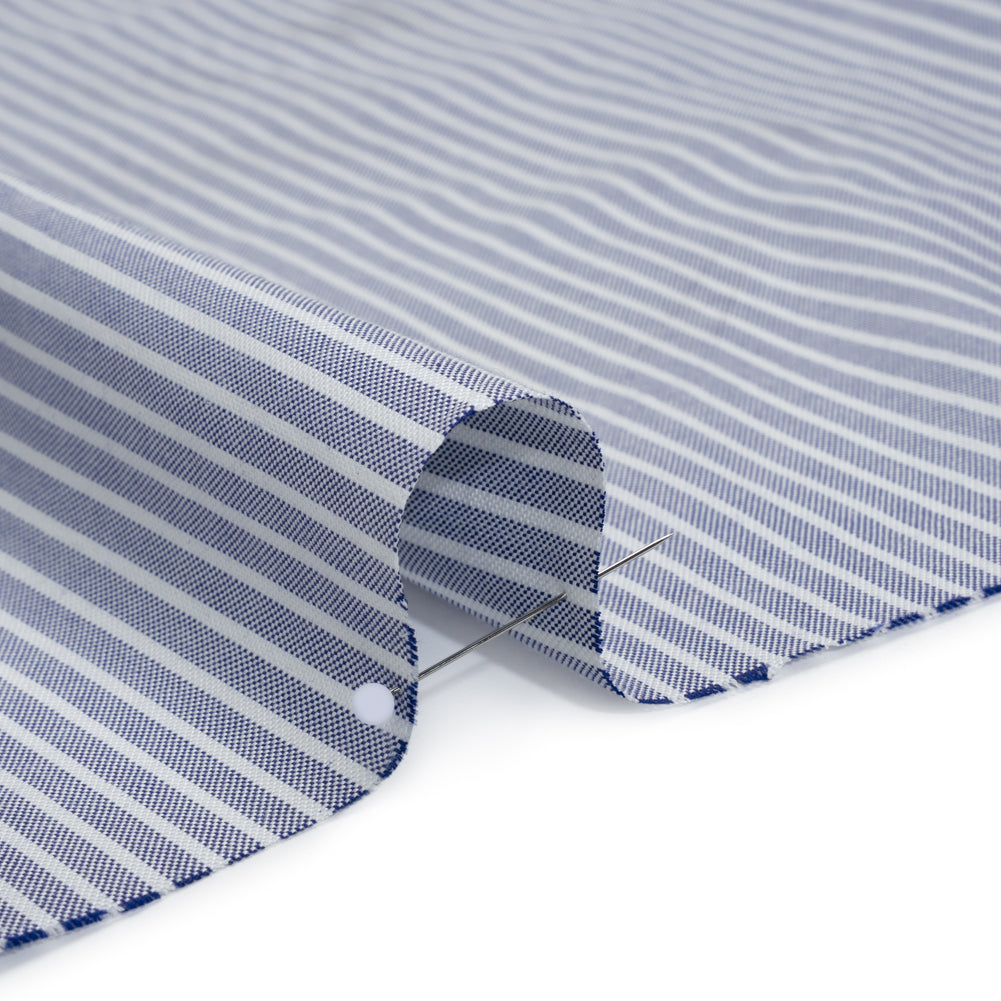 Cotton Oxford Shirting - Dark Blue and White Stripes - Designer Deadstock Cotton Oxford Shirting - Dark Blue and White Stripes - Designer Deadstock