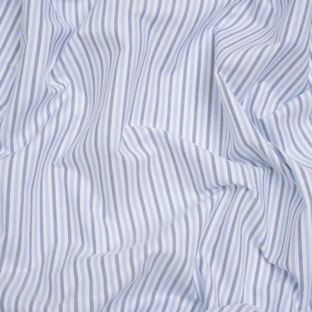 Cotton Oxford Shirting - Sky, Bright Blue and White Candy Stripes - Deadstock Cotton Oxford Shirting - Sky, Bright Blue and White Candy Stripes - Deadstock