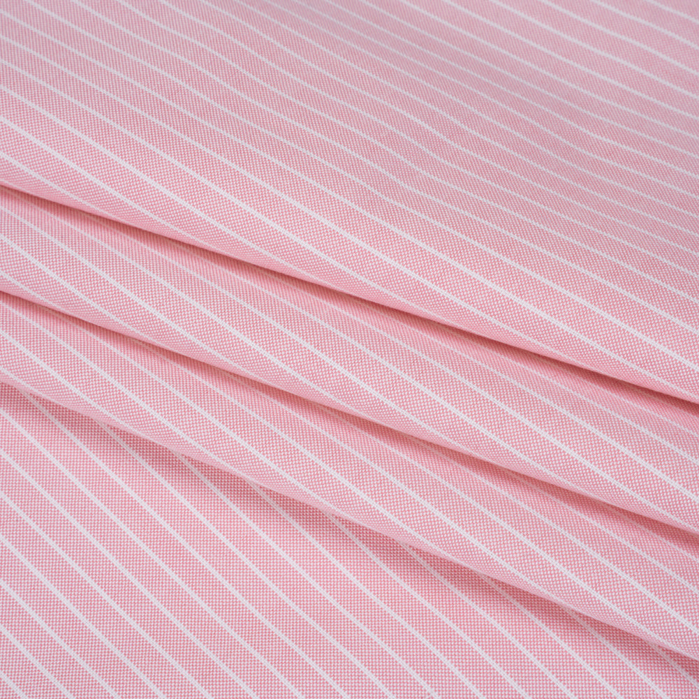 Cotton Oxford Shirting - Light Pink and White Chalk Stripes - Deadstock Cotton Oxford Shirting - Light Pink and White Chalk Stripes - Deadstock