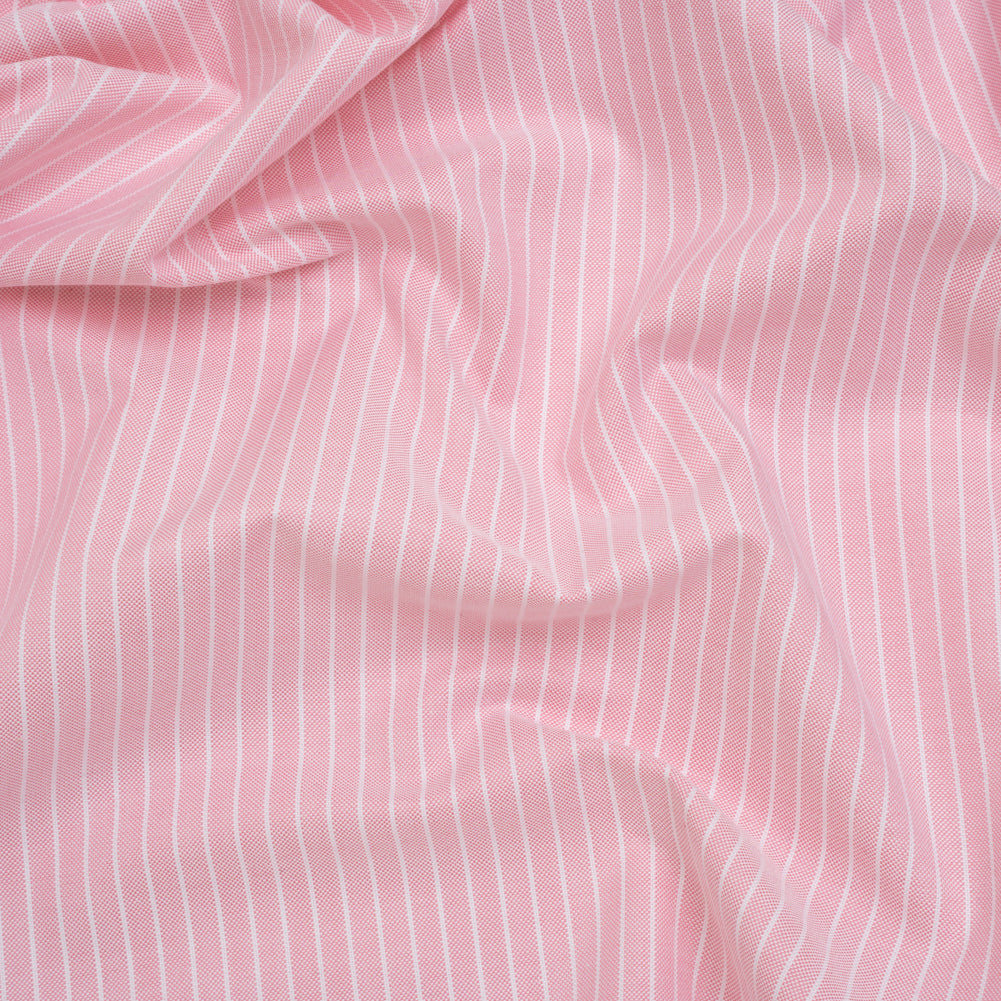 Cotton Oxford Shirting - Light Pink and White Chalk Stripes - Deadstock Cotton Oxford Shirting - Light Pink and White Chalk Stripes - Deadstock