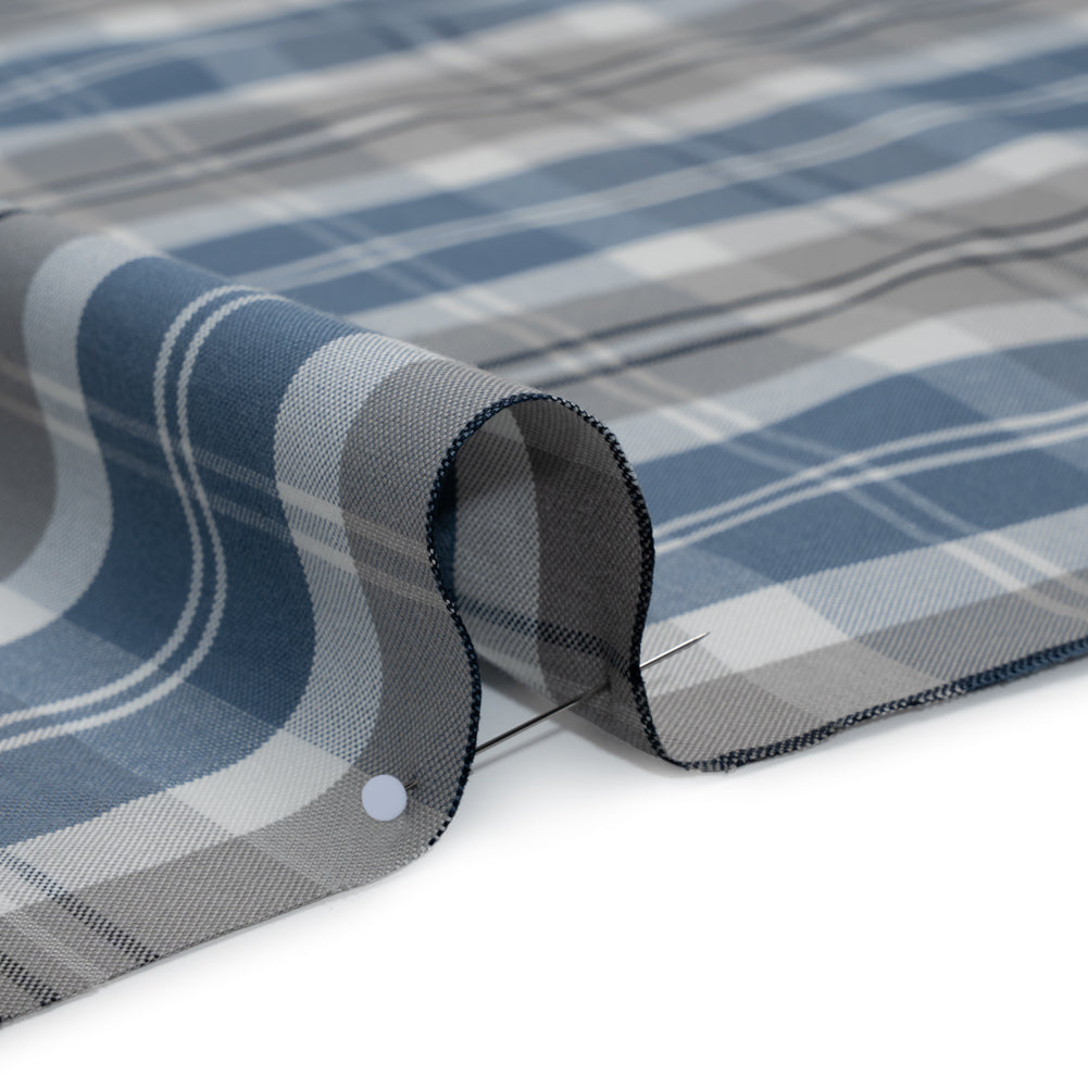 Cotton Oxford Shirting - Country Blue, Steel Gray and Midnight Plaid - Deadstock - Detail Cotton Oxford Shirting - Country Blue, Steel Gray and Midnight Plaid - Deadstock - Detail
