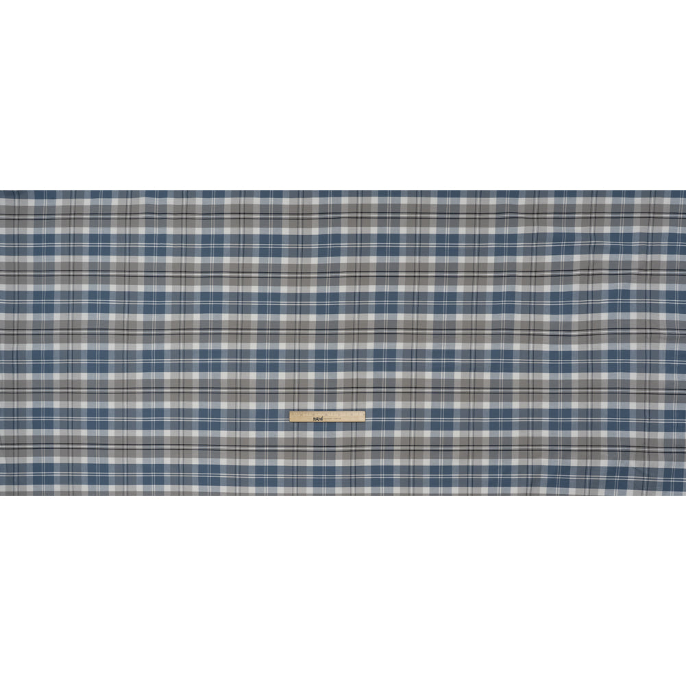 Cotton Oxford Shirting - Country Blue, Steel Gray and Midnight Plaid - Deadstock - Full Cotton Oxford Shirting - Country Blue, Steel Gray and Midnight Plaid - Deadstock - Full