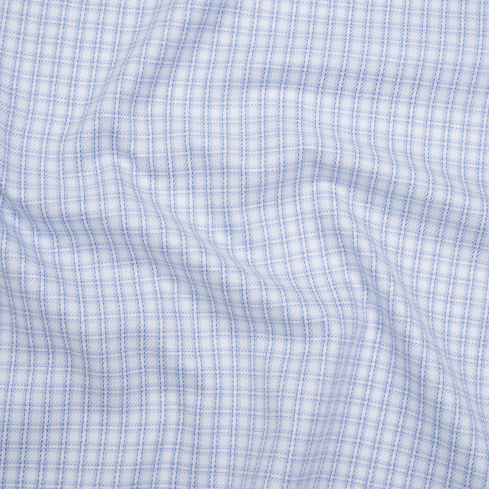 Cotton Twill Shirting - Sky, Medium Blue and White Checked Plaid - Deadstock Cotton Twill Shirting - Sky, Medium Blue and White Checked Plaid - Deadstock