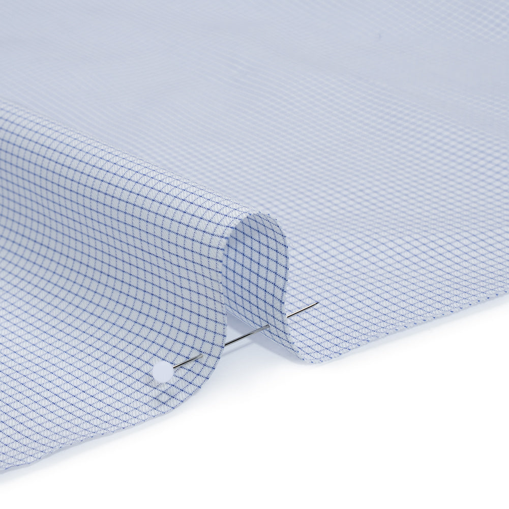 Cotton Twill Shirting - Cobalt Blue and White Mini Windowpane Check - Deadstock Detail Cotton Twill Shirting - Cobalt Blue and White Mini Windowpane Check - Deadstock Detail