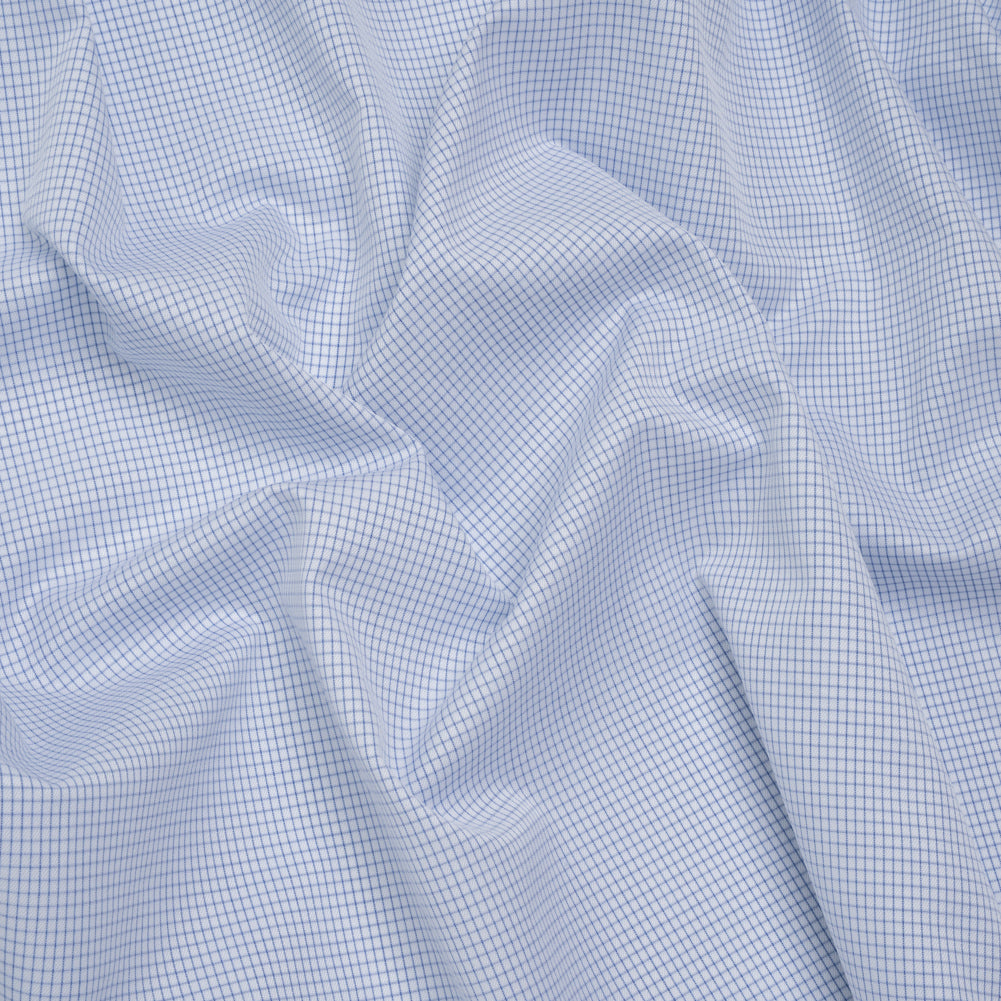 Cotton Twill Shirting - Cobalt Blue and White Mini Windowpane Check - Deadstock Cotton Twill Shirting - Cobalt Blue and White Mini Windowpane Check - Deadstock