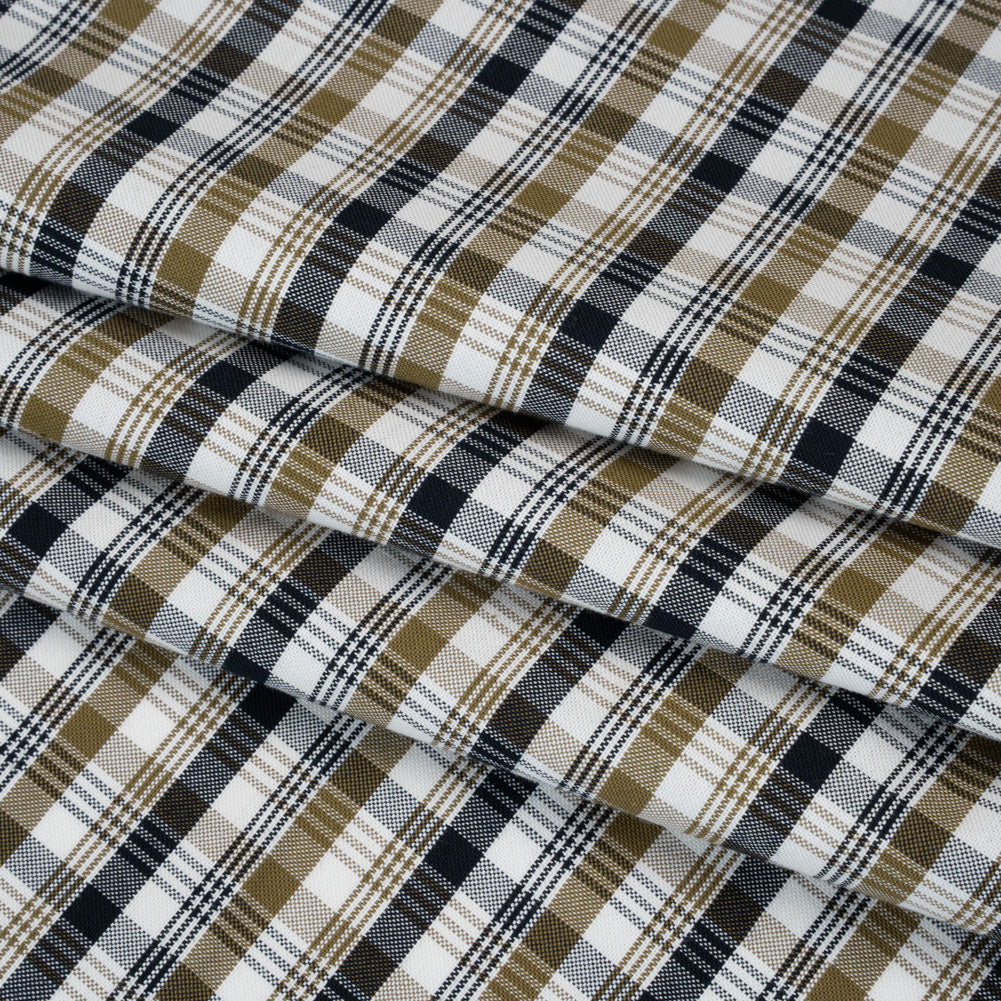 Cotton Oxford Shirting - Midnight Blue, Olive and White Plaid - Deadstock Cotton Oxford Shirting - Midnight Blue, Olive and White Plaid - Deadstock