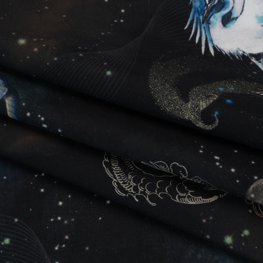 Cotton Voile - Black Celestial Birds - Apollo's Disguise Print - Mood Exclusive Gaia Collection Folded Cotton Voile - Black Celestial Birds - Apollo's Disguise Print - Mood Exclusive Gaia Collection Folded