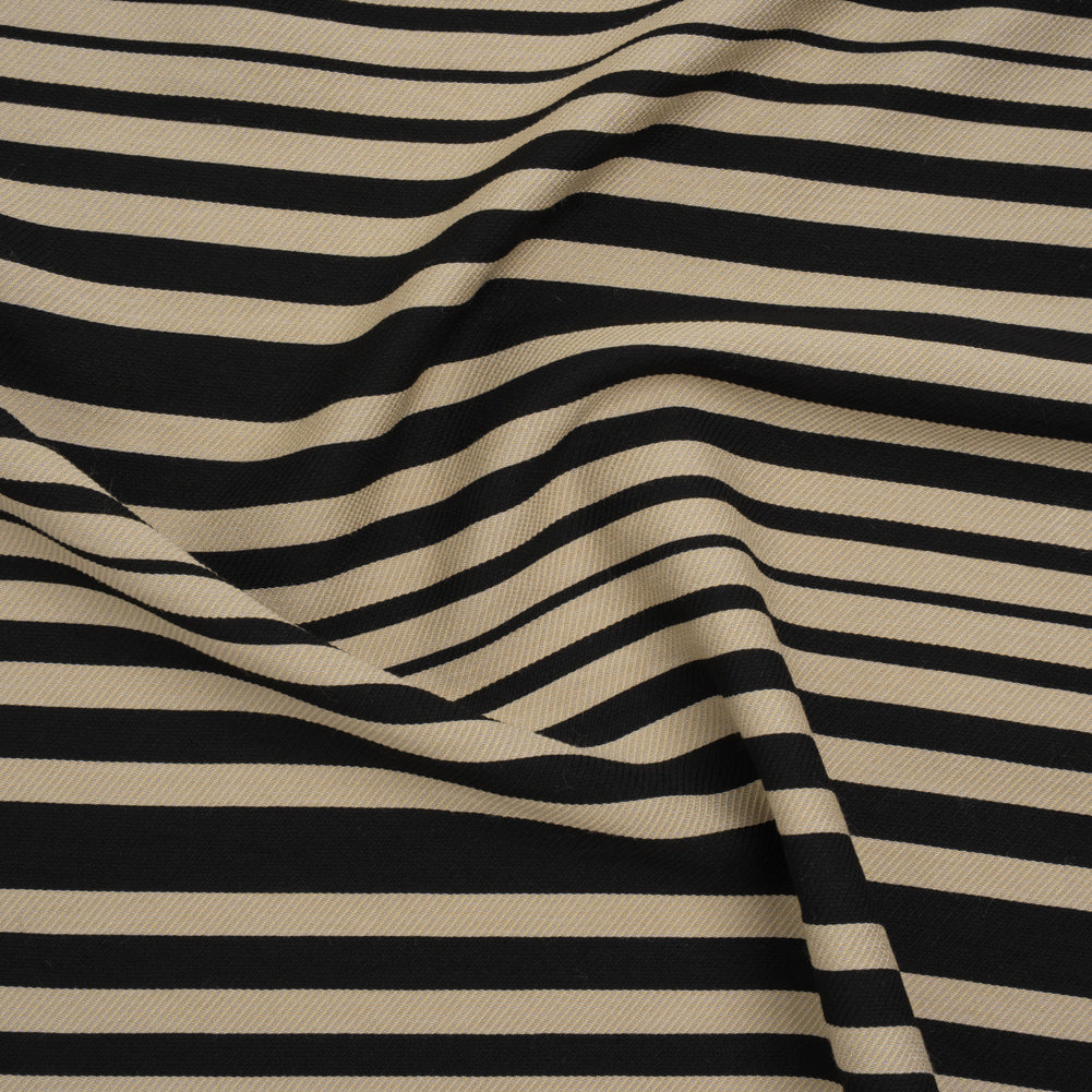 Textured Rayon Twill by Trina Turk - Beige and Black Barcode Stripes - Designer Deadstock Textured Rayon Twill by Trina Turk - Beige and Black Barcode Stripes - Designer Deadstock