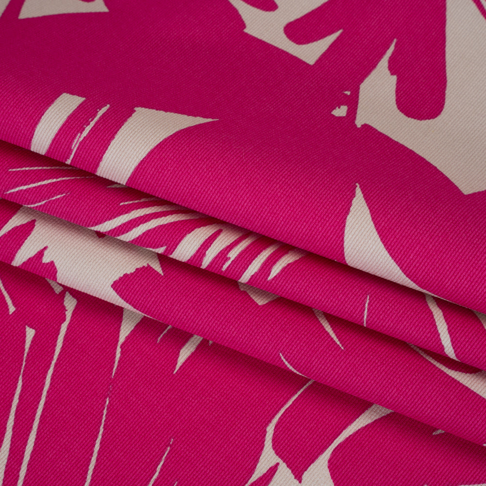 Stretch Cotton Faille Print by Trina Turk - Hot Pink and Light Gray Palm Leaves - Designer Deadstock Stretch Cotton Faille Print by Trina Turk - Hot Pink and Light Gray Palm Leaves - Designer Deadstock