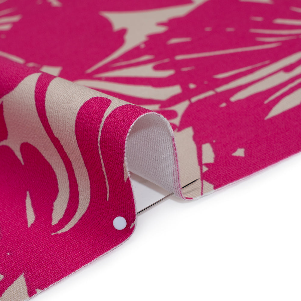 Stretch Cotton Faille Print by Trina Turk - Hot Pink and Light Gray Palm Leaves - Designer Deadstock Stretch Cotton Faille Print by Trina Turk - Hot Pink and Light Gray Palm Leaves - Designer Deadstock