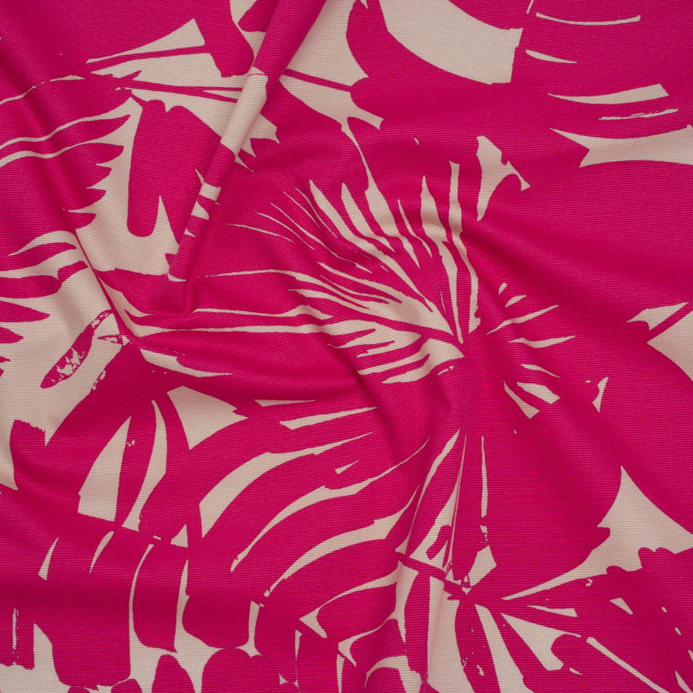 Stretch Cotton Faille Print by Trina Turk - Hot Pink and Light Gray Palm Leaves - Designer Deadstock Stretch Cotton Faille Print by Trina Turk - Hot Pink and Light Gray Palm Leaves - Designer Deadstock