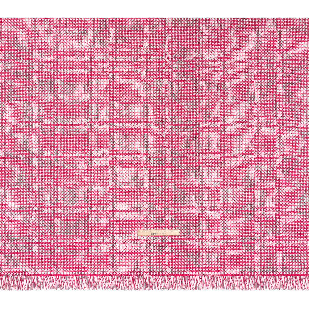 Textured Stretch Cotton Basketweave Panel by Trina Turk - Hot Pink and White Circle Grid and Printed Fringe Border - Designer Deadstock Full Textured Stretch Cotton Basketweave Panel by Trina Turk - Hot Pink and White Circle Grid and Printed Fringe Border - Designer Deadstock Full