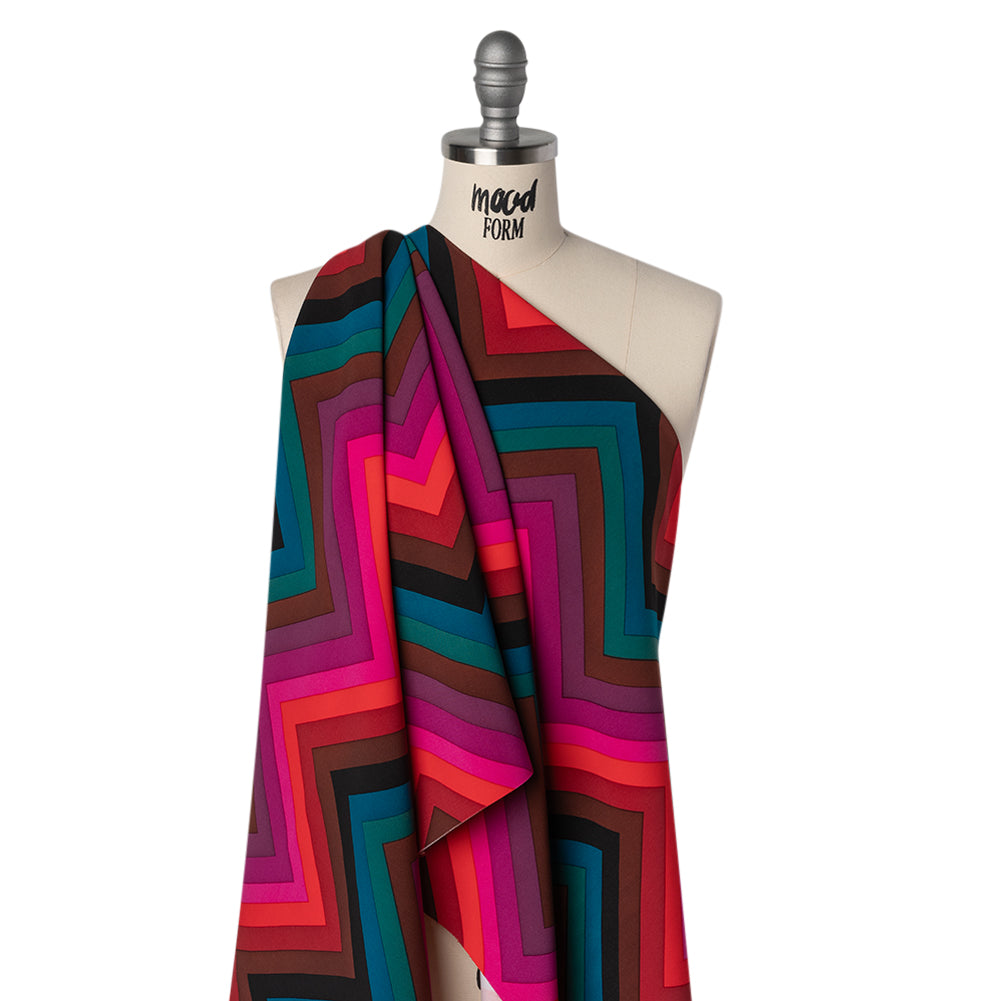 Stretch Rayon 4-Ply Crepe Print by Trina Turk - Pink, Brown and Teal Chevrons - Designer Deadstock Stretch Rayon 4-Ply Crepe Print by Trina Turk - Pink, Brown and Teal Chevrons - Designer Deadstock