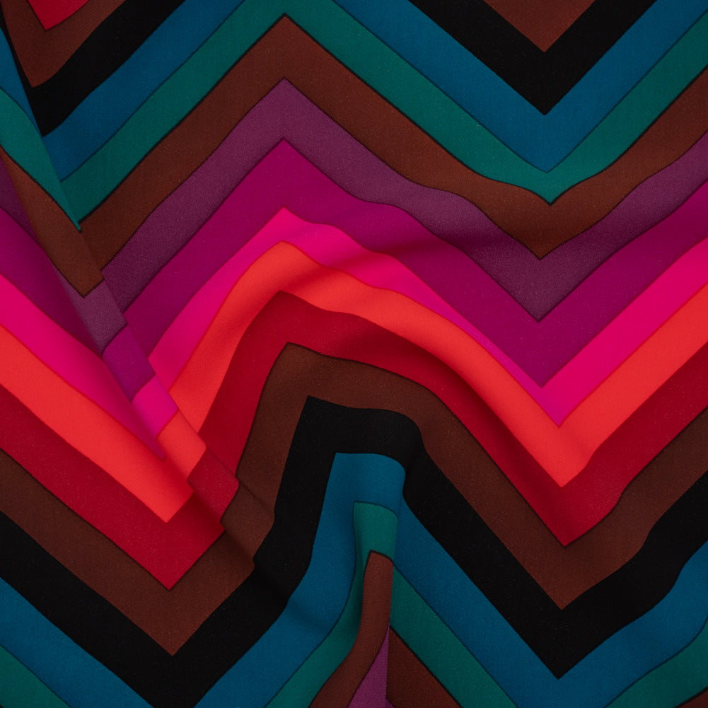 Stretch Rayon 4-Ply Crepe Print by Trina Turk - Pink, Brown and Teal Chevrons - Designer Deadstock Stretch Rayon 4-Ply Crepe Print by Trina Turk - Pink, Brown and Teal Chevrons - Designer Deadstock