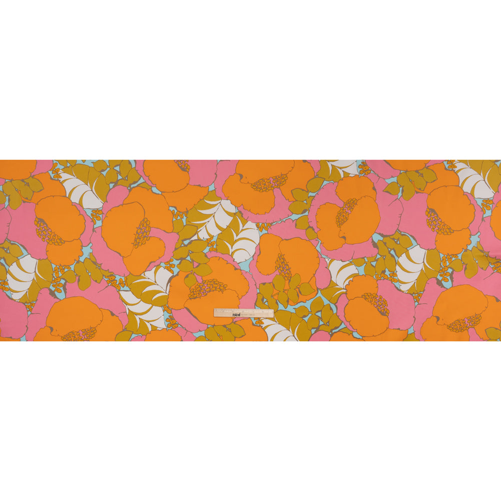 Stretch Cotton Broken Twill Print by Trina Turk - Pink, Orange and Sky Blue Floral - Designer Deadstock Full Stretch Cotton Broken Twill Print by Trina Turk - Pink, Orange and Sky Blue Floral - Designer Deadstock Full