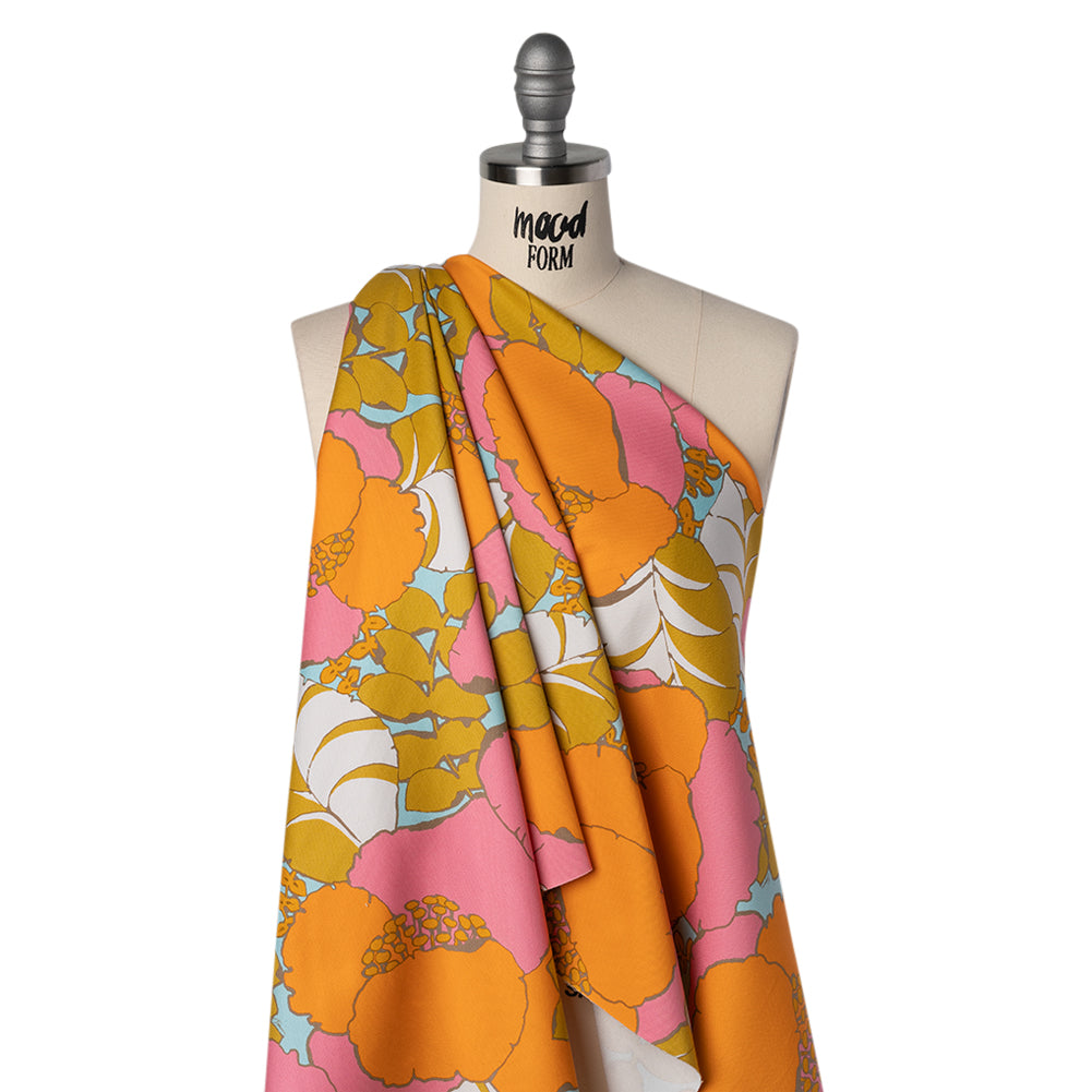 Stretch Cotton Broken Twill Print by Trina Turk - Pink, Orange and Sky Blue Floral - Designer Deadstock Drape Stretch Cotton Broken Twill Print by Trina Turk - Pink, Orange and Sky Blue Floral - Designer Deadstock Drape