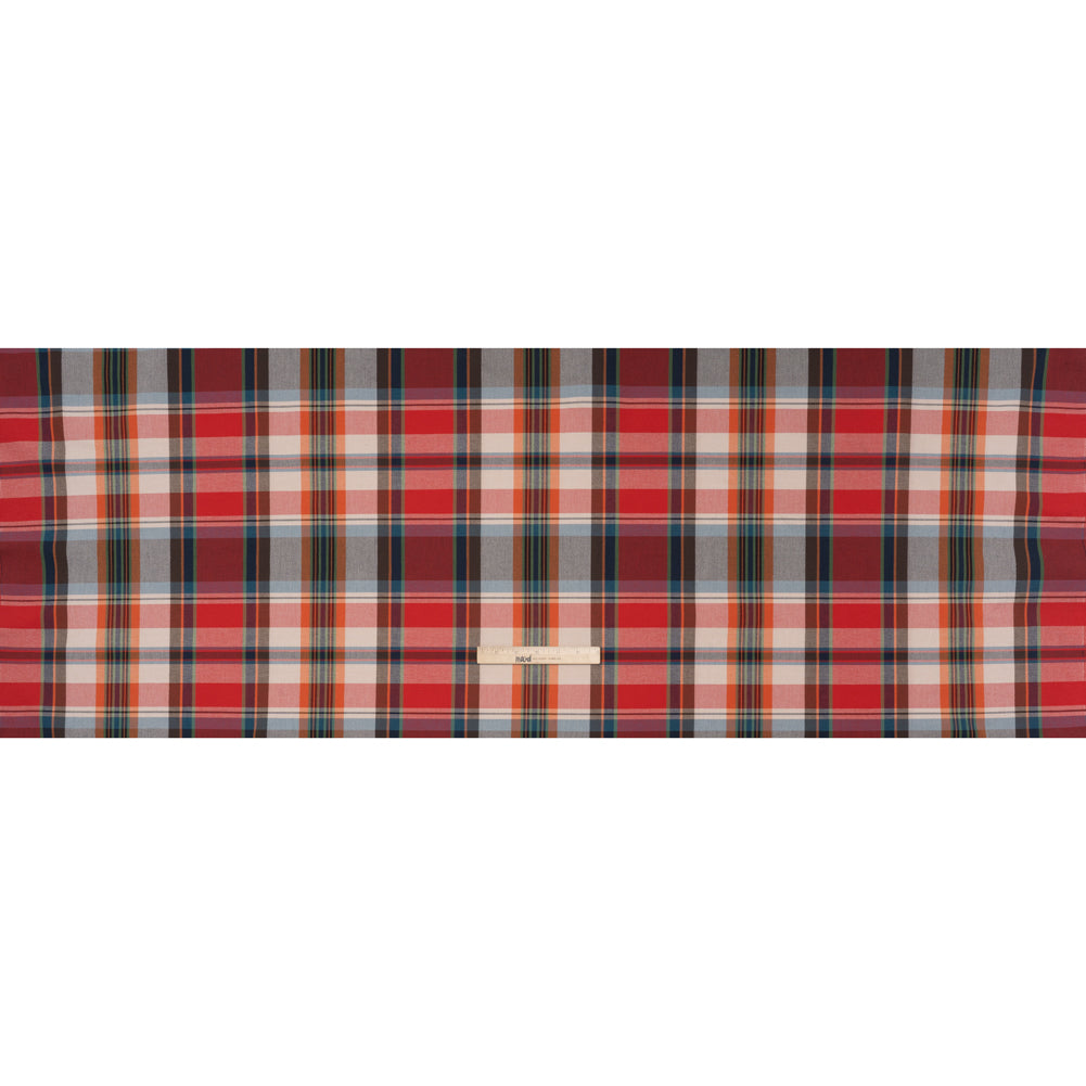 Super Stretchy Cotton Twill by Trina Turk - Red, Blue and Orange Plaid - Designer Deadstock - Full Super Stretchy Cotton Twill by Trina Turk - Red, Blue and Orange Plaid - Designer Deadstock - Full