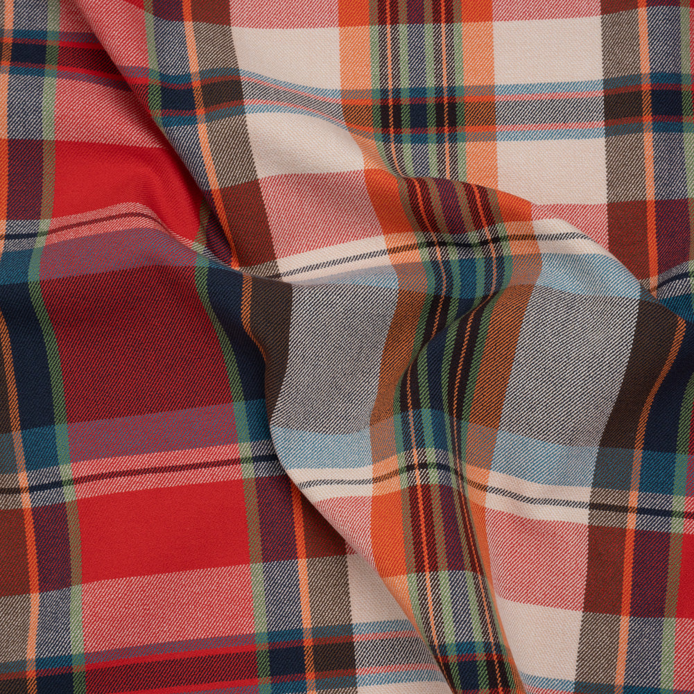 Super Stretchy Cotton Twill by Trina Turk - Red, Blue and Orange Plaid - Designer Deadstock Super Stretchy Cotton Twill by Trina Turk - Red, Blue and Orange Plaid - Designer Deadstock