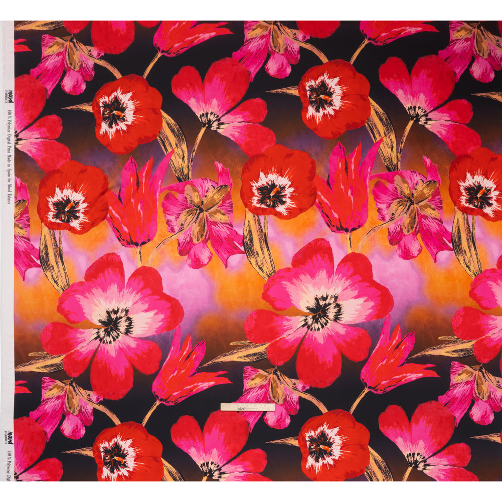 Polyester Satin - Hot Pink, Red and Black Big Flowers - Mood Exclusive Poppy Panorama Print Polyester Satin - Hot Pink, Red and Black Big Flowers - Mood Exclusive Poppy Panorama Print