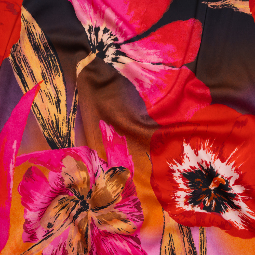 Polyester Satin - Hot Pink, Red and Black Big Flowers - Mood Exclusive Poppy Panorama Print Polyester Satin - Hot Pink, Red and Black Big Flowers - Mood Exclusive Poppy Panorama Print