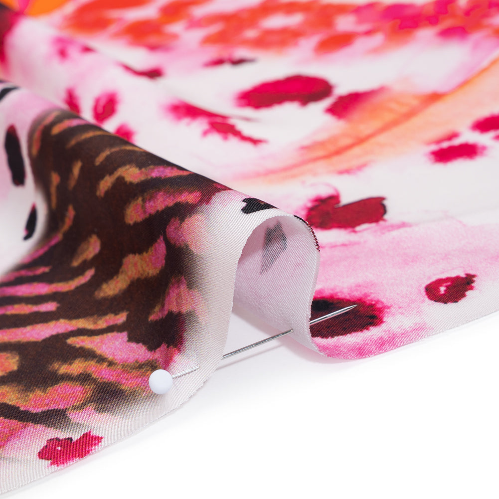 Polyester Satin - Vivid Pink, Orange and Black Abstract Florals and Spots - Mood Exclusive Mirage Botanique Print Polyester Satin - Vivid Pink, Orange and Black Abstract Florals and Spots - Mood Exclusive Mirage Botanique Print