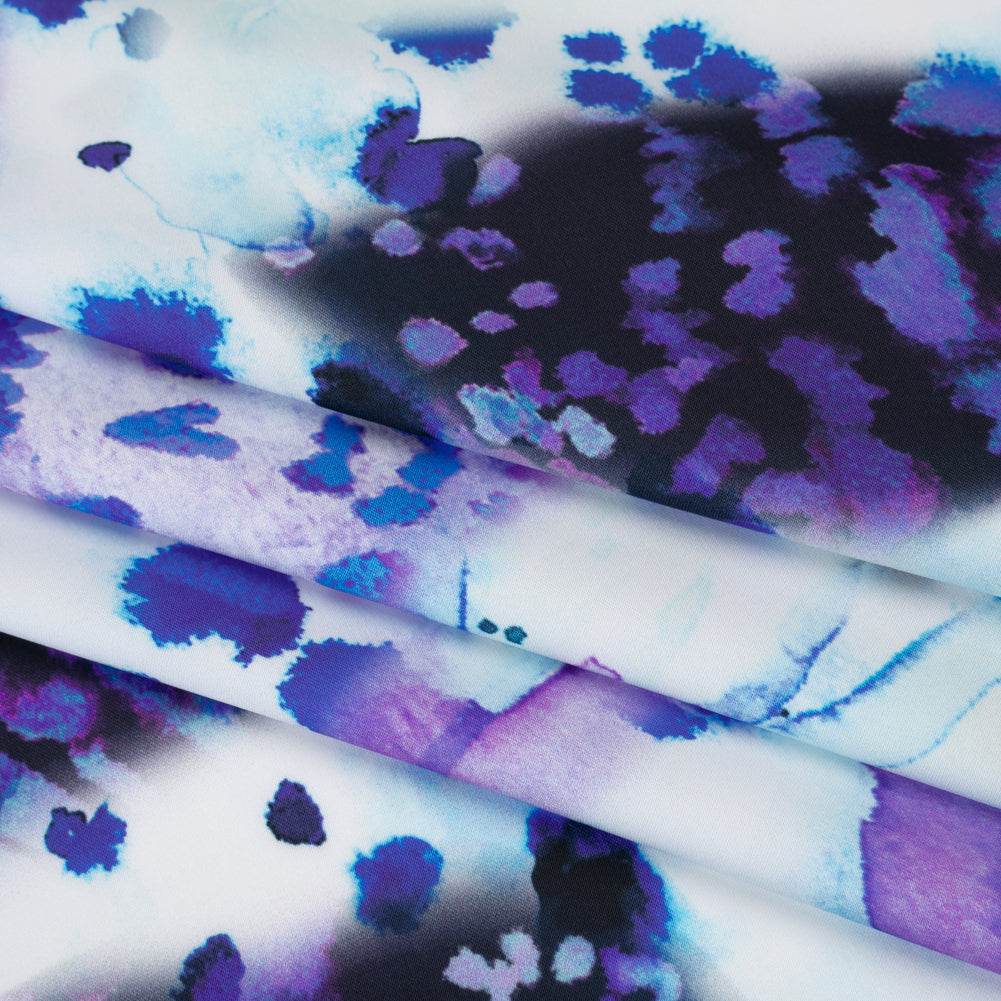 Polyester Satin - Purple, Blue and Black Abstract Florals and Spots - Mood Exclusive Mirage Botanique Print Polyester Satin - Purple, Blue and Black Abstract Florals and Spots - Mood Exclusive Mirage Botanique Print