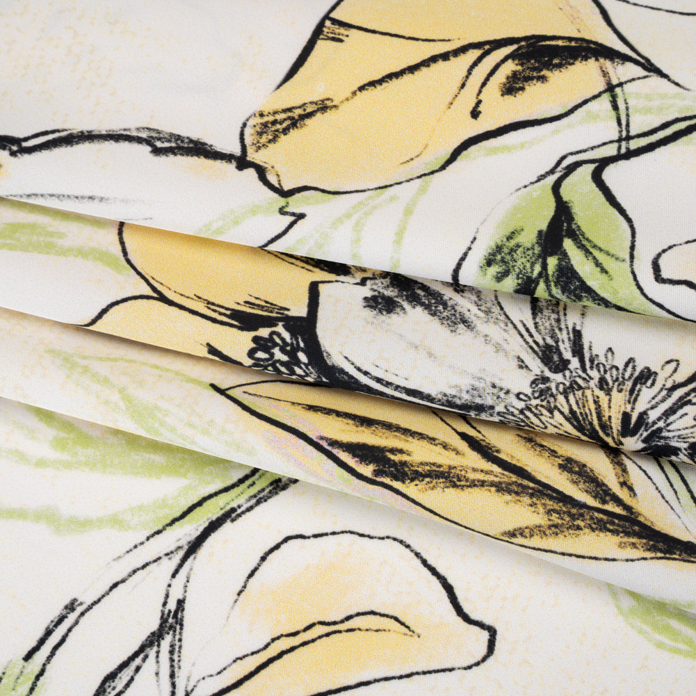 Polyester Satin - Pale Yellow, Sage Green and Black Sketched Florals - Mood Exclusive A Study of Spring Print Polyester Satin - Pale Yellow, Sage Green and Black Sketched Florals - Mood Exclusive A Study of Spring Print