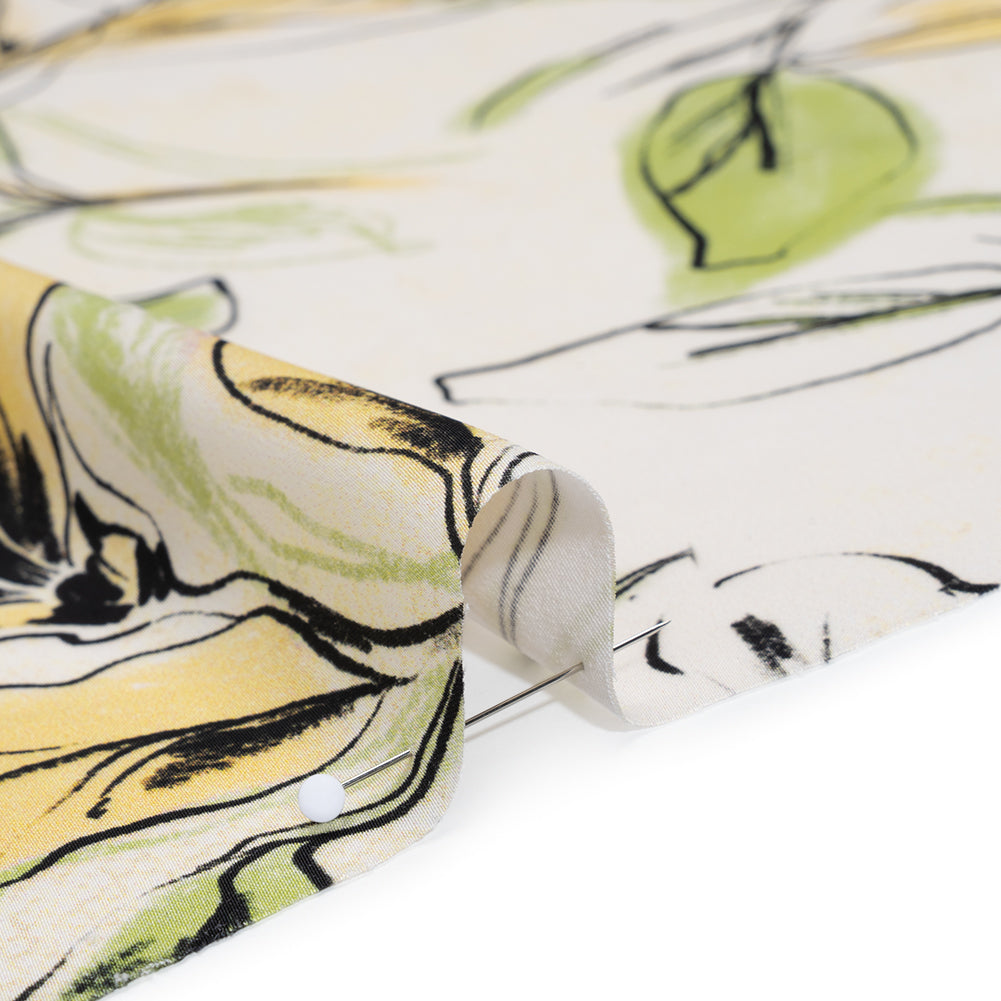 Polyester Satin - Pale Yellow, Sage Green and Black Sketched Florals - Mood Exclusive A Study of Spring Print Polyester Satin - Pale Yellow, Sage Green and Black Sketched Florals - Mood Exclusive A Study of Spring Print