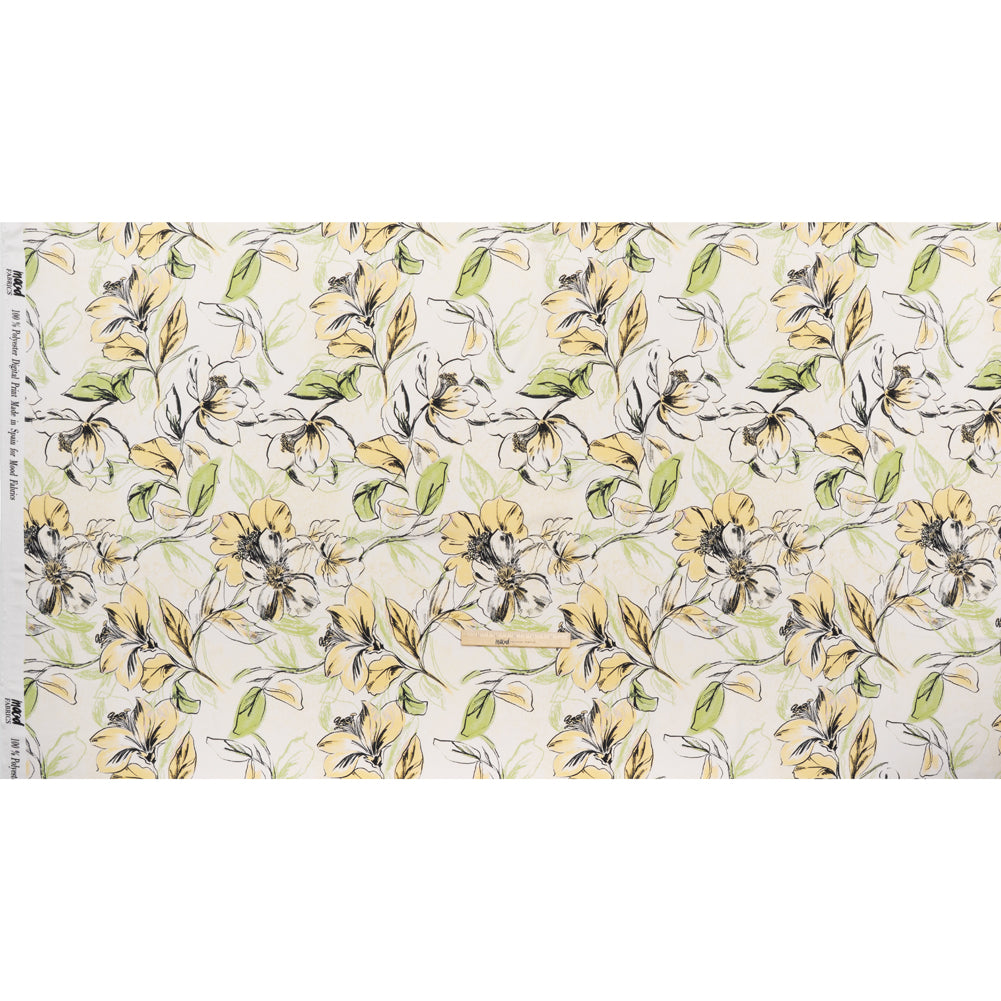 Polyester Satin - Pale Yellow, Sage Green and Black Sketched Florals - Mood Exclusive A Study of Spring Print Polyester Satin - Pale Yellow, Sage Green and Black Sketched Florals - Mood Exclusive A Study of Spring Print