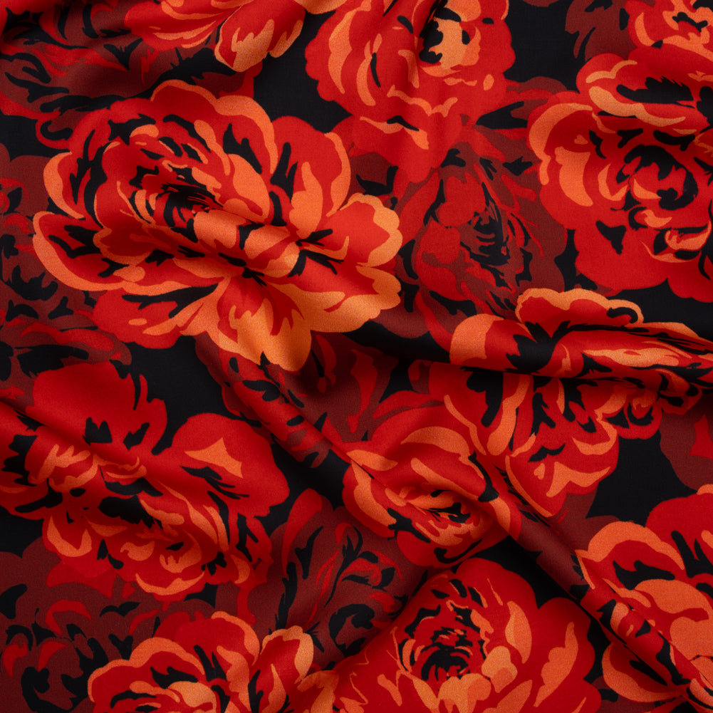 Polyester Satin - Scarlet Red, Burgundy and Black Roses - Mood Exclusive Midnight Muse Print Polyester Satin - Scarlet Red, Burgundy and Black Roses - Mood Exclusive Midnight Muse Print