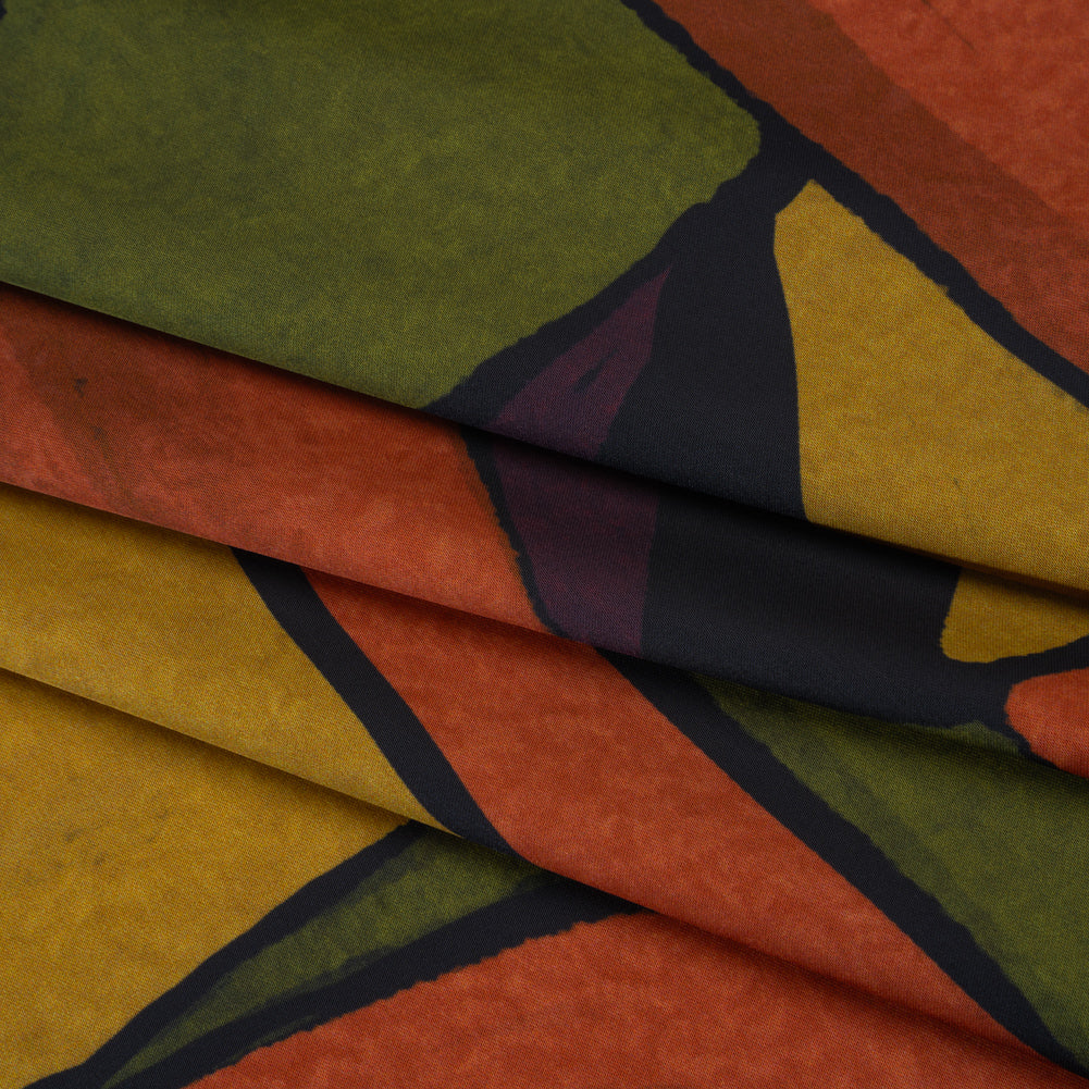 Polyester Satin - Olive Green, Aubergine and Mustard Abstract Shapes - Mood Exclusive Terra Mosaic Print Polyester Satin - Olive Green, Aubergine and Mustard Abstract Shapes - Mood Exclusive Terra Mosaic Print