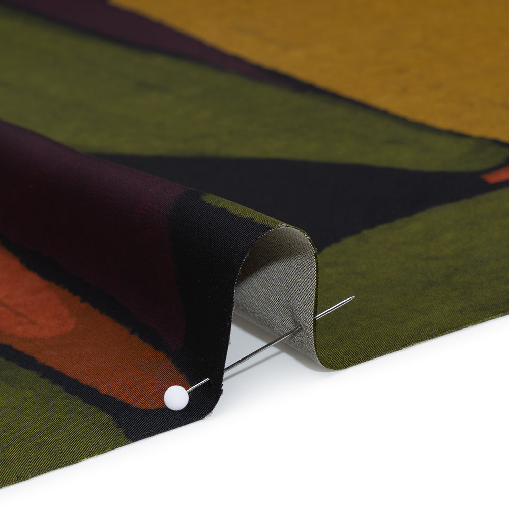 Polyester Satin - Olive Green, Aubergine and Mustard Abstract Shapes - Mood Exclusive Terra Mosaic Print Polyester Satin - Olive Green, Aubergine and Mustard Abstract Shapes - Mood Exclusive Terra Mosaic Print