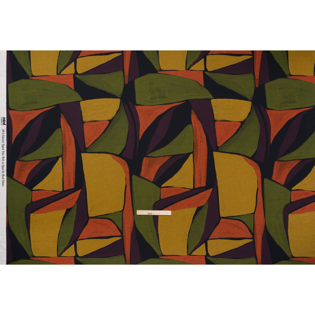 Polyester Satin - Olive Green, Aubergine and Mustard Abstract Shapes - Mood Exclusive Terra Mosaic Print Polyester Satin - Olive Green, Aubergine and Mustard Abstract Shapes - Mood Exclusive Terra Mosaic Print