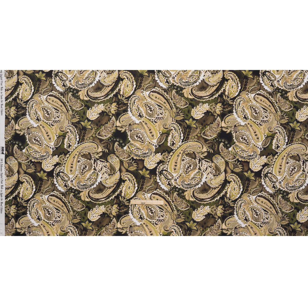 Polyester Satin - Brown, Beige and Olive Green Paisley - Mood Exclusive Drifting Dream Print Polyester Satin - Brown, Beige and Olive Green Paisley - Mood Exclusive Drifting Dream Print