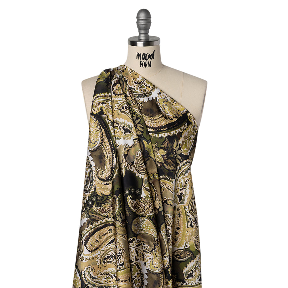 Polyester Satin - Brown, Beige and Olive Green Paisley - Mood Exclusive Drifting Dream Print Polyester Satin - Brown, Beige and Olive Green Paisley - Mood Exclusive Drifting Dream Print
