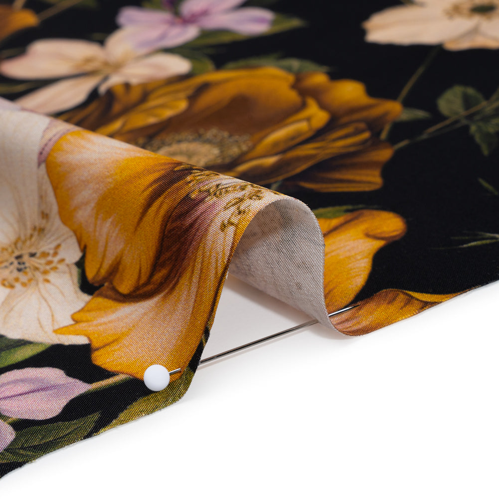 Polyester Satin - Mustard Yellow, Green and Black Floral - Mood Exclusive Garden Tangle Print Polyester Satin - Mustard Yellow, Green and Black Floral - Mood Exclusive Garden Tangle Print