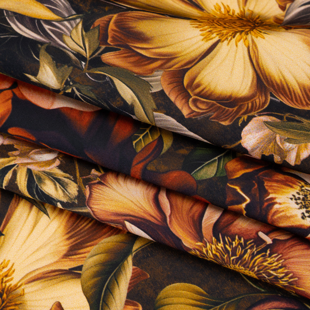 Polyester Satin - Peach, Green and Brown Floral - Mood Exclusive Camouflora Print Polyester Satin - Peach, Green and Brown Floral - Mood Exclusive Camouflora Print