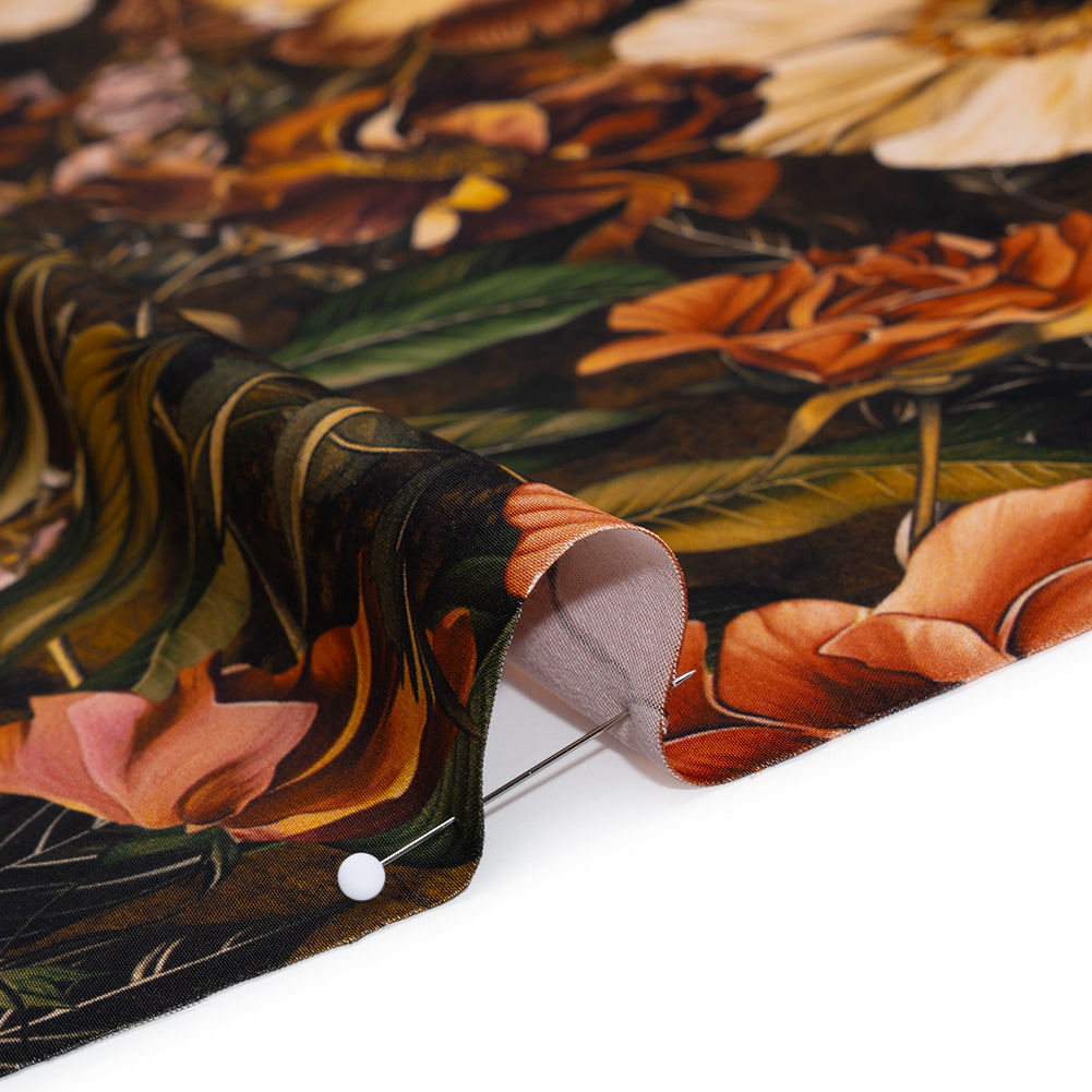 Polyester Satin - Peach, Green and Brown Floral - Mood Exclusive Camouflora Print Polyester Satin - Peach, Green and Brown Floral - Mood Exclusive Camouflora Print