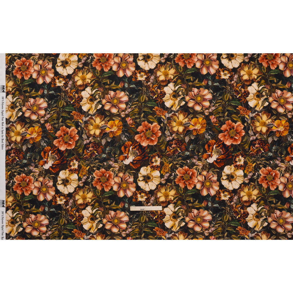 Polyester Satin - Peach, Green and Brown Floral - Mood Exclusive Camouflora Print Polyester Satin - Peach, Green and Brown Floral - Mood Exclusive Camouflora Print