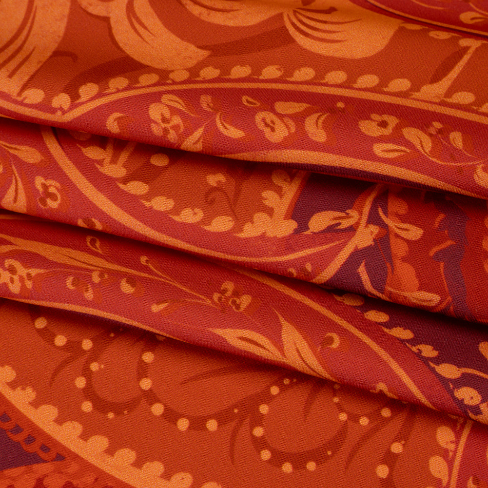 Polyester Satin - Burnt Orange, Dark Red and Peach Paisley Floral - Mood Exclusive Harvest Harmonies Print Polyester Satin - Burnt Orange, Dark Red and Peach Paisley Floral - Mood Exclusive Harvest Harmonies Print