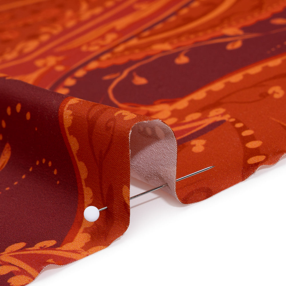 Polyester Satin - Burnt Orange, Dark Red and Peach Paisley Floral - Mood Exclusive Harvest Harmonies Print Polyester Satin - Burnt Orange, Dark Red and Peach Paisley Floral - Mood Exclusive Harvest Harmonies Print