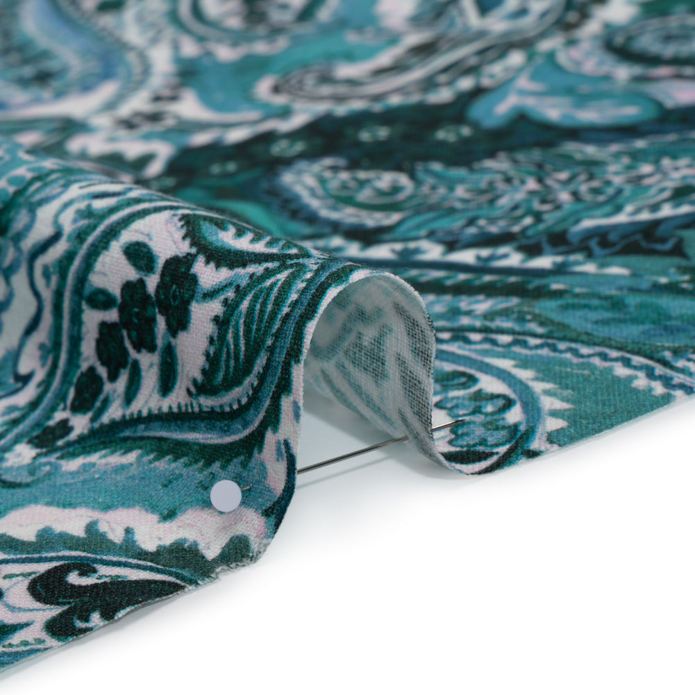 Linen and Rayon Woven - Blue, Green and Teal Paisley - Mood Exclusive Drifting Dream Print Linen and Rayon Woven - Blue, Green and Teal Paisley - Mood Exclusive Drifting Dream Print