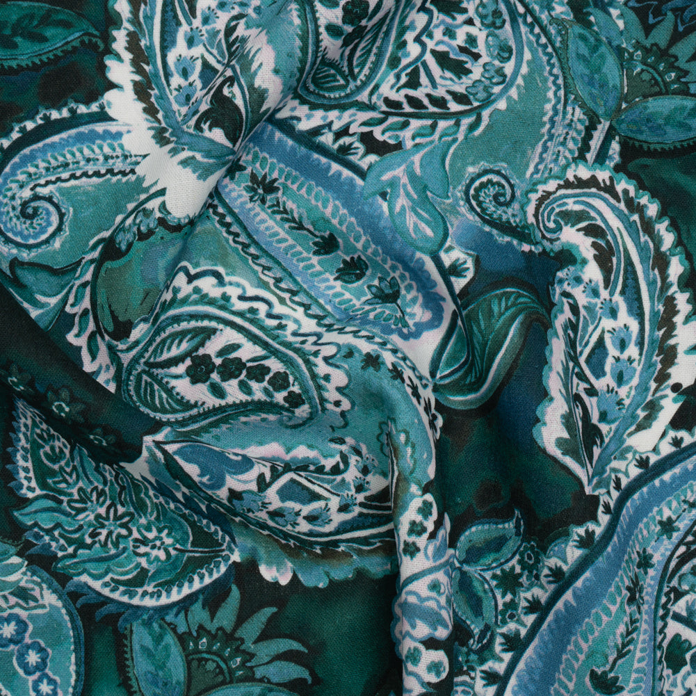 Linen and Rayon Woven - Blue, Green and Teal Paisley - Mood Exclusive Drifting Dream Print Linen and Rayon Woven - Blue, Green and Teal Paisley - Mood Exclusive Drifting Dream Print